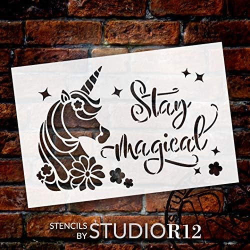 הישאר סטנסיל קסום עם חד קרן וכוכבים מאת Studior12 | DIY חדר שינה לילדים ותפאורה ביתית של משתלות | צייר